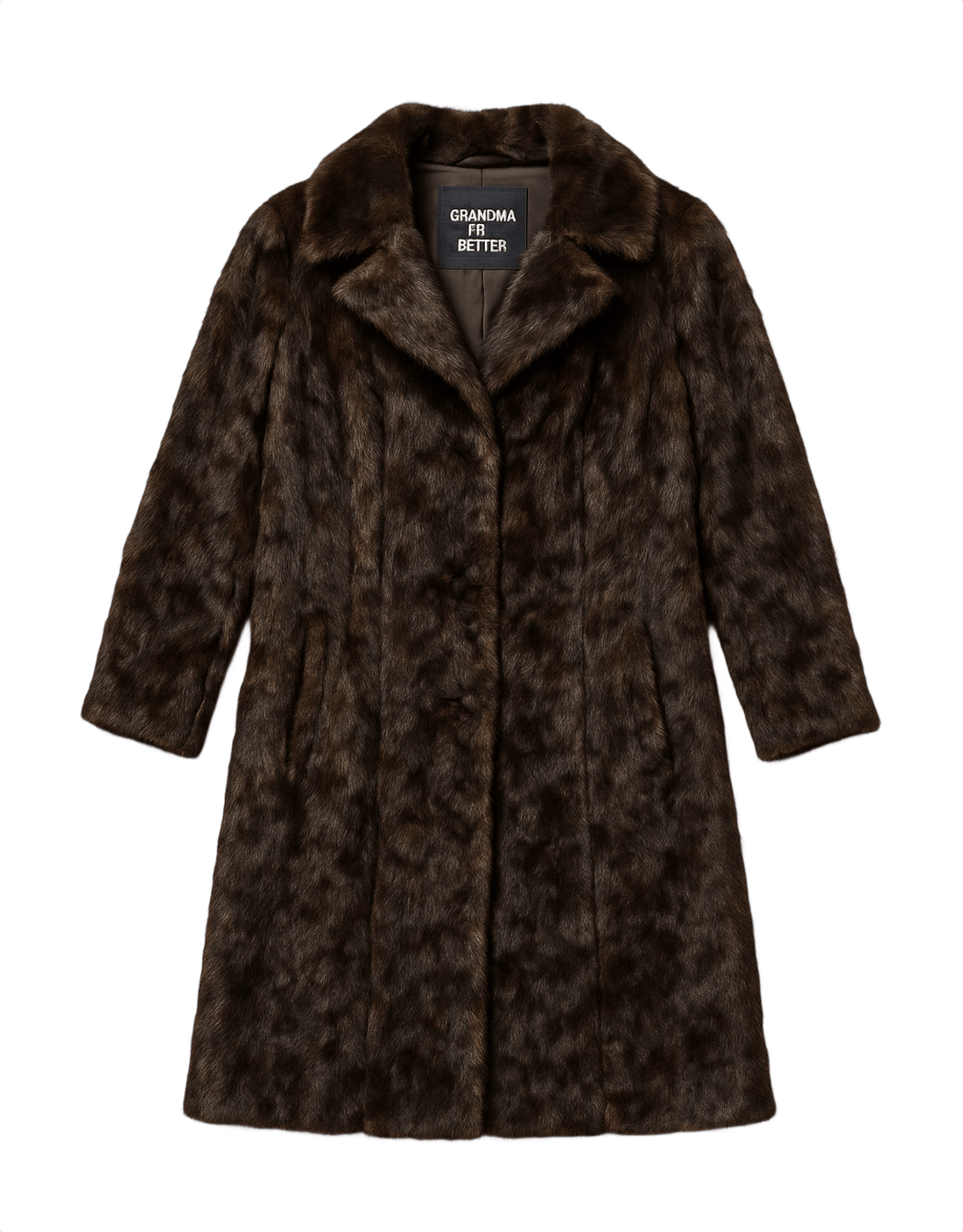 Mid-Century Genuine Fur Coat - Luxurious Brown - Flat Lay Front