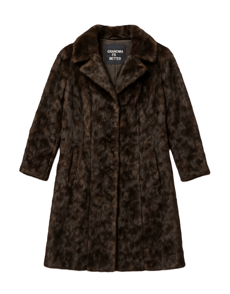 Mid-Century Genuine Fur Coat - Luxurious Brown - Flat Lay Front