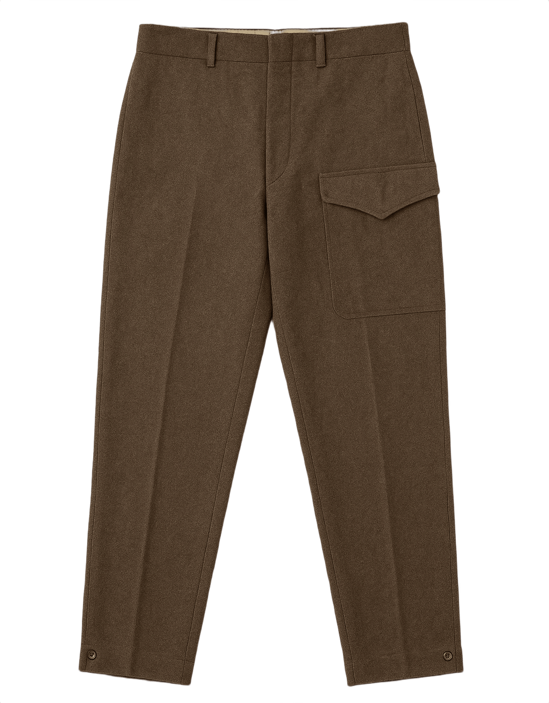 40s Olive Brown Military Trousers - High-Waisted - Flat Lay Front