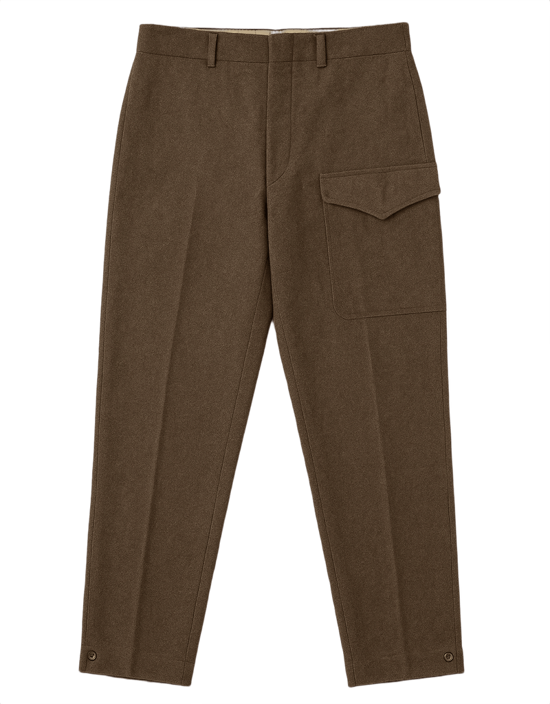40s Olive Brown Military Trousers - High-Waisted - Flat Lay Front