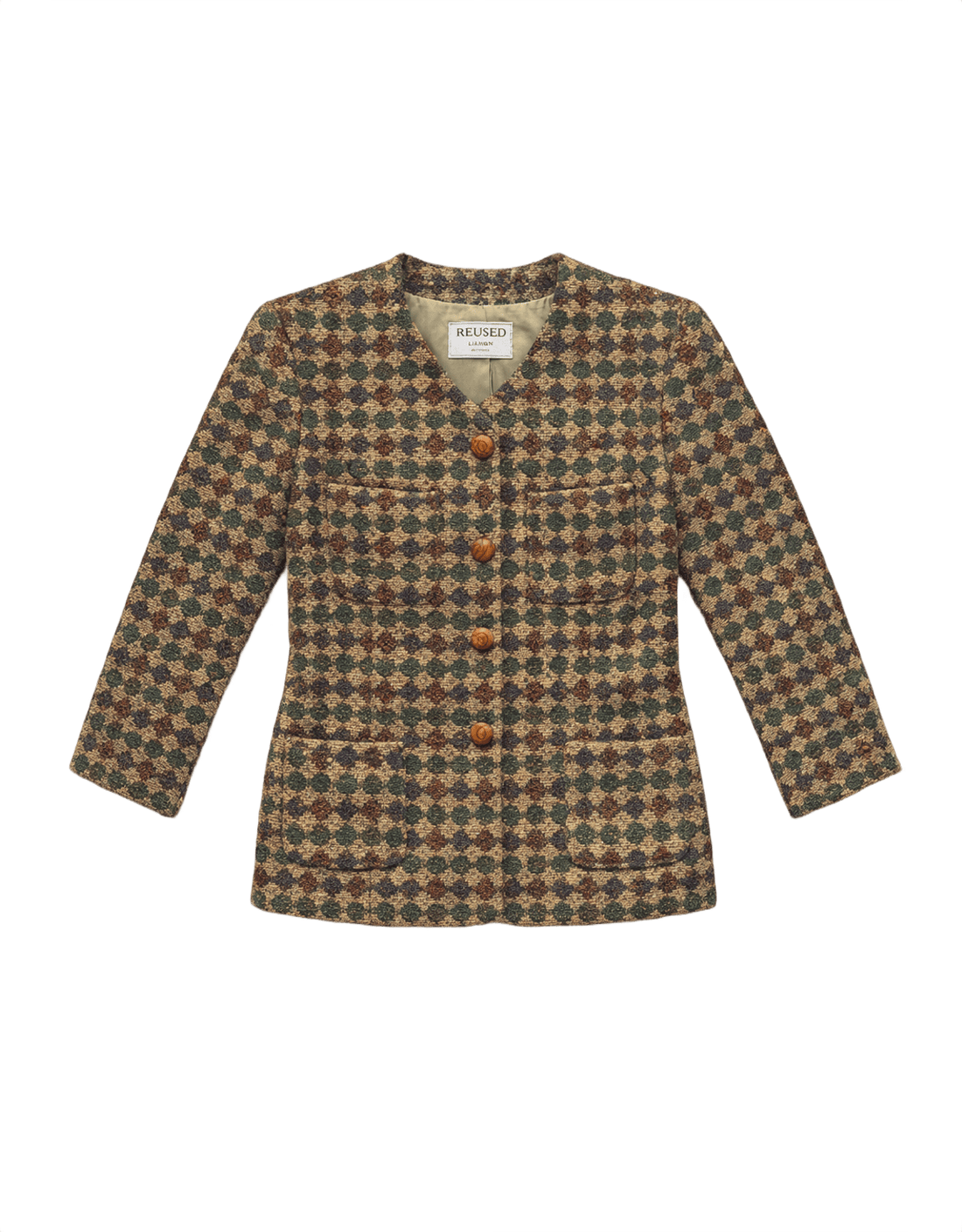 70s REUSED Earthy Olive Green Wool Blend Jacket - Flat Lay Front