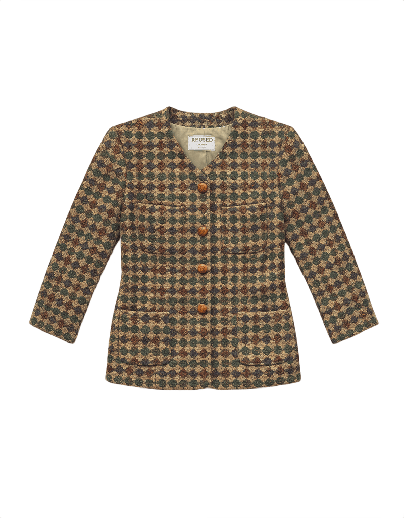 70s REUSED Earthy Olive Green Wool Blend Jacket - Flat Lay Front
