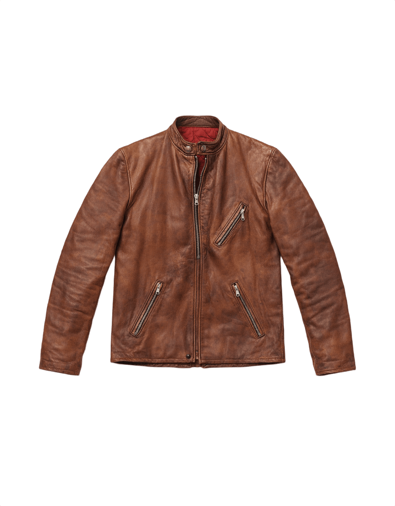 80s Medium Cognac Brown Leather Jacket - Flat Lay Front