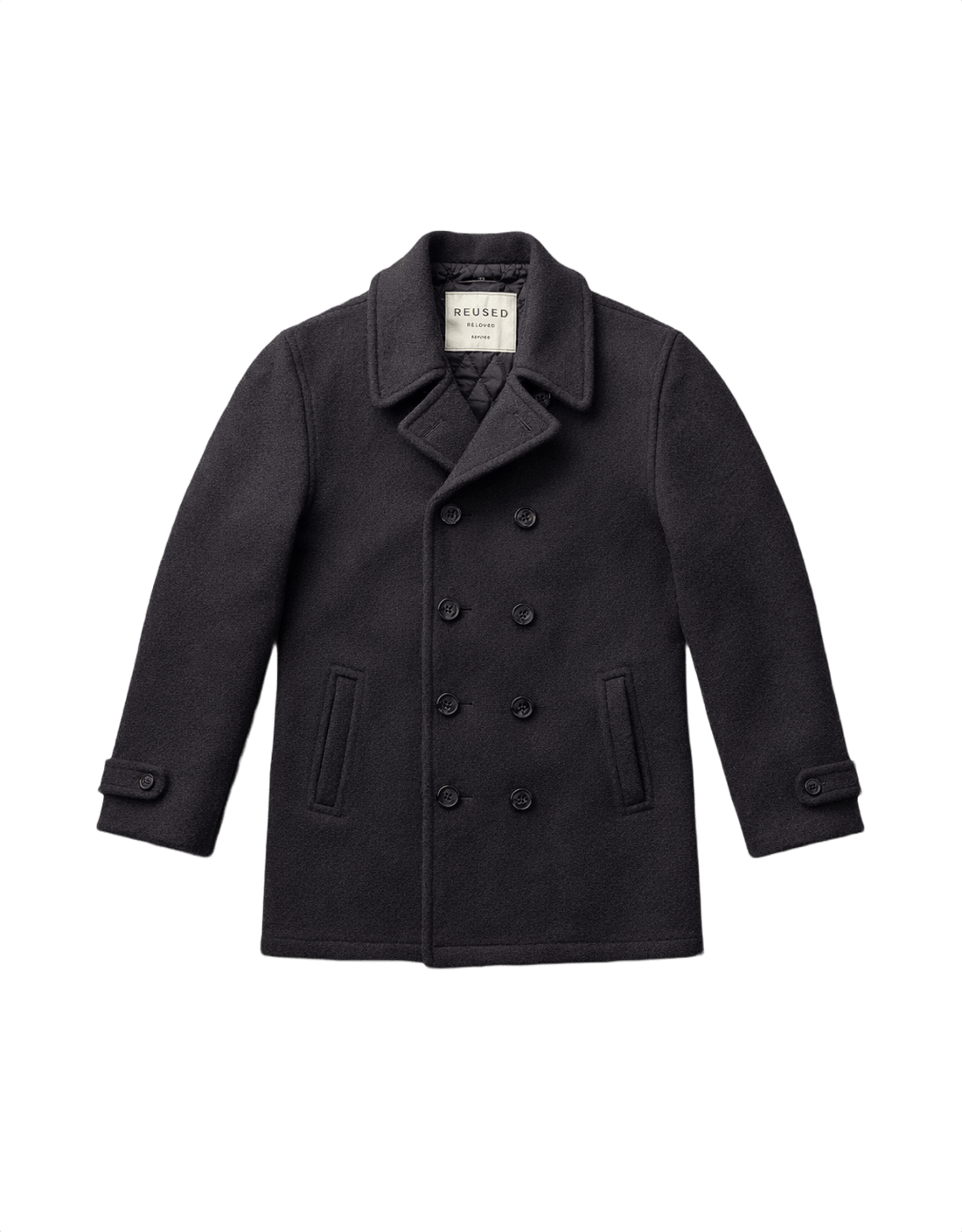 Modern Black Wool Blend Double Breasted Jacket - Flat Lay Front