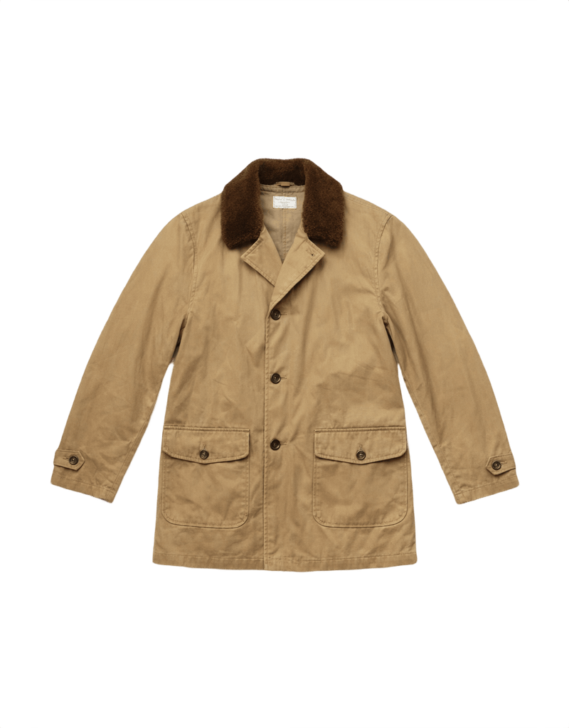 Mid-Century Men’s Khaki Tan Cotton Coat - Flat Lay Front