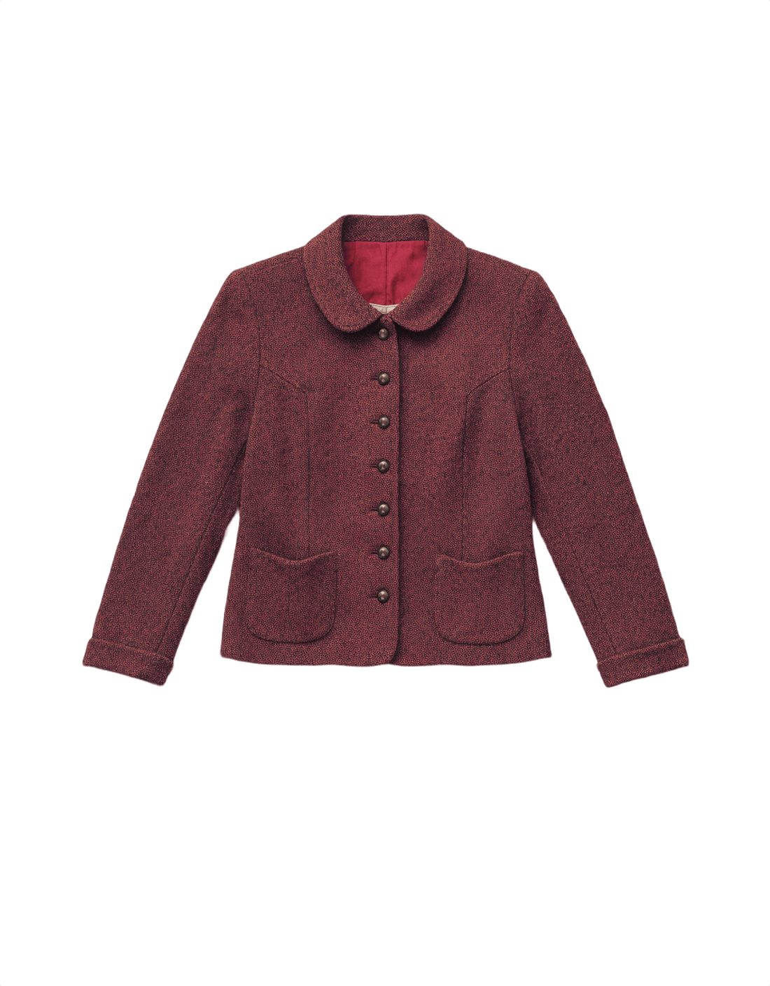 50s The Vogue Deep Burgundy Wool Tweed Skirt Suit - Flat Lay Front