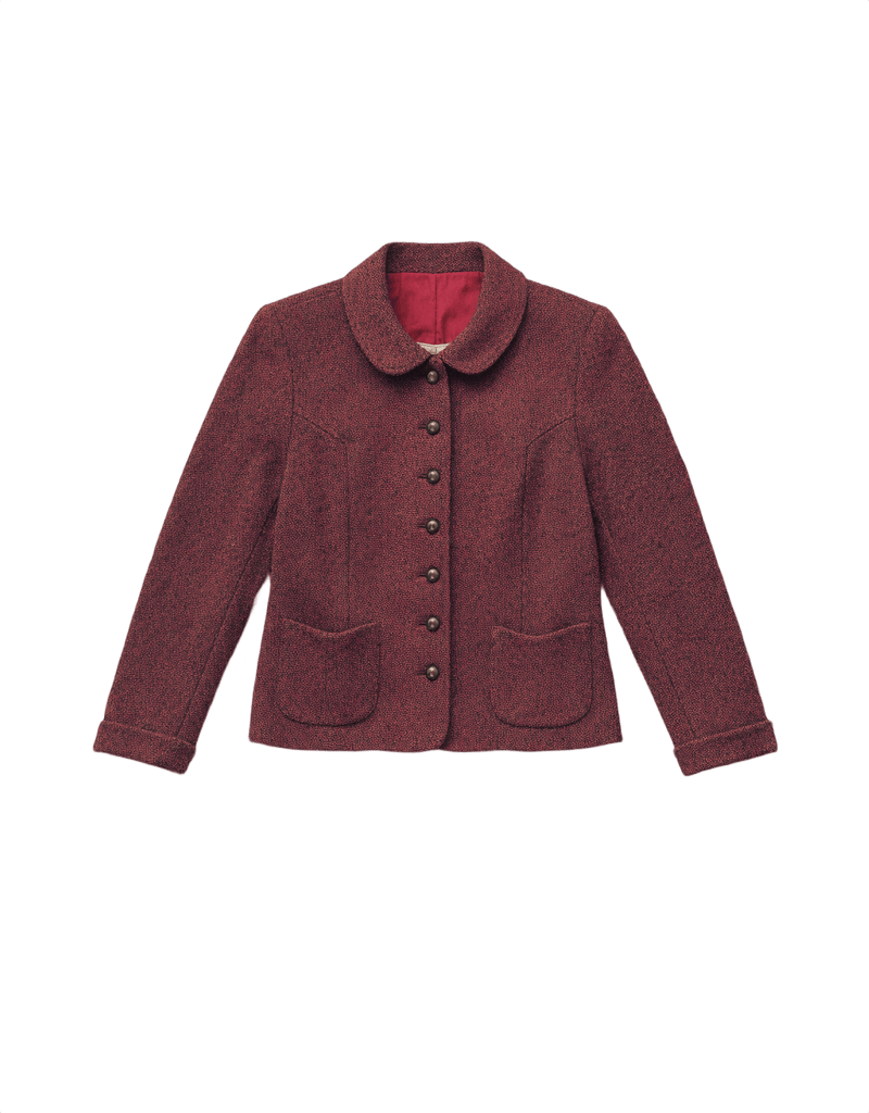 50s The Vogue Deep Burgundy Wool Tweed Skirt Suit - Flat Lay Front