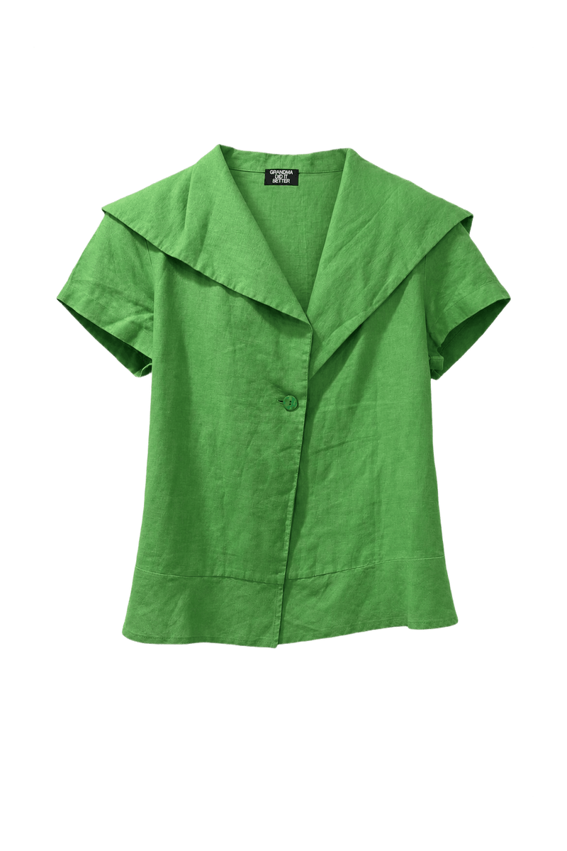 1960s Bright Green Linen Blouse - Front View