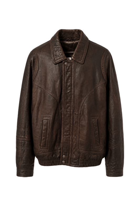 1980s Brown Leather Jacket - Front View