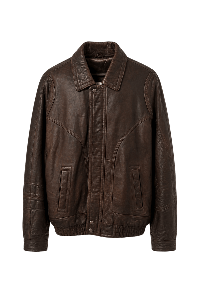 1980s Brown Leather Jacket - Front View
