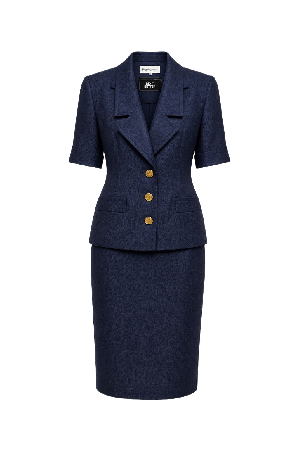 1980s Navy Blue Wool Blend Blazer and Skirt Set - Front View