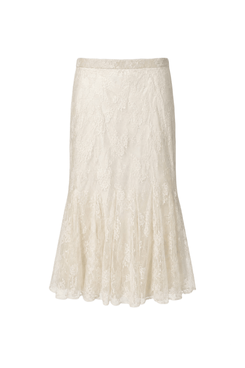 1980s Ivory Synthetic Blend Skirt - Front View