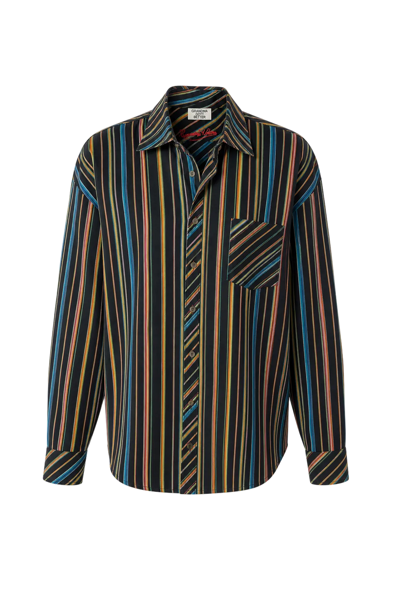 1970s Multicolor Cotton Blend Button-Down Shirt - Front View