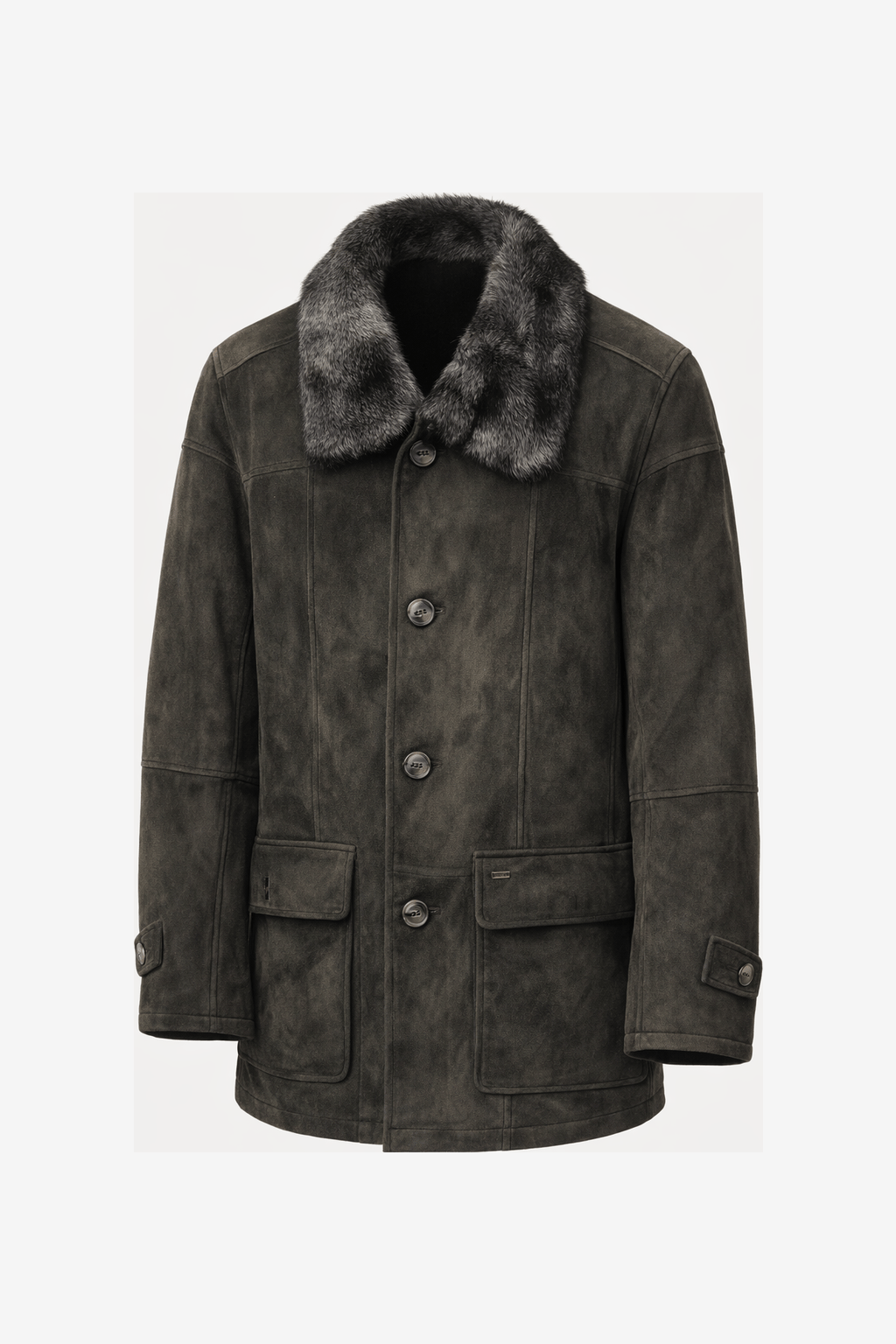 1980s Dark Grey Suede Coat - Front View