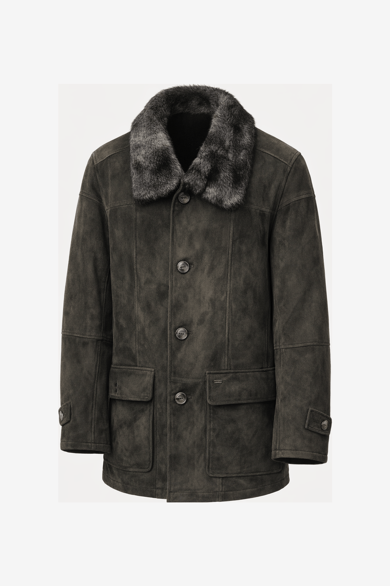 1980s Dark Grey Suede Coat - Front View