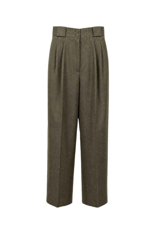 1970s Olive Green Wool Blend Trousers - Front View