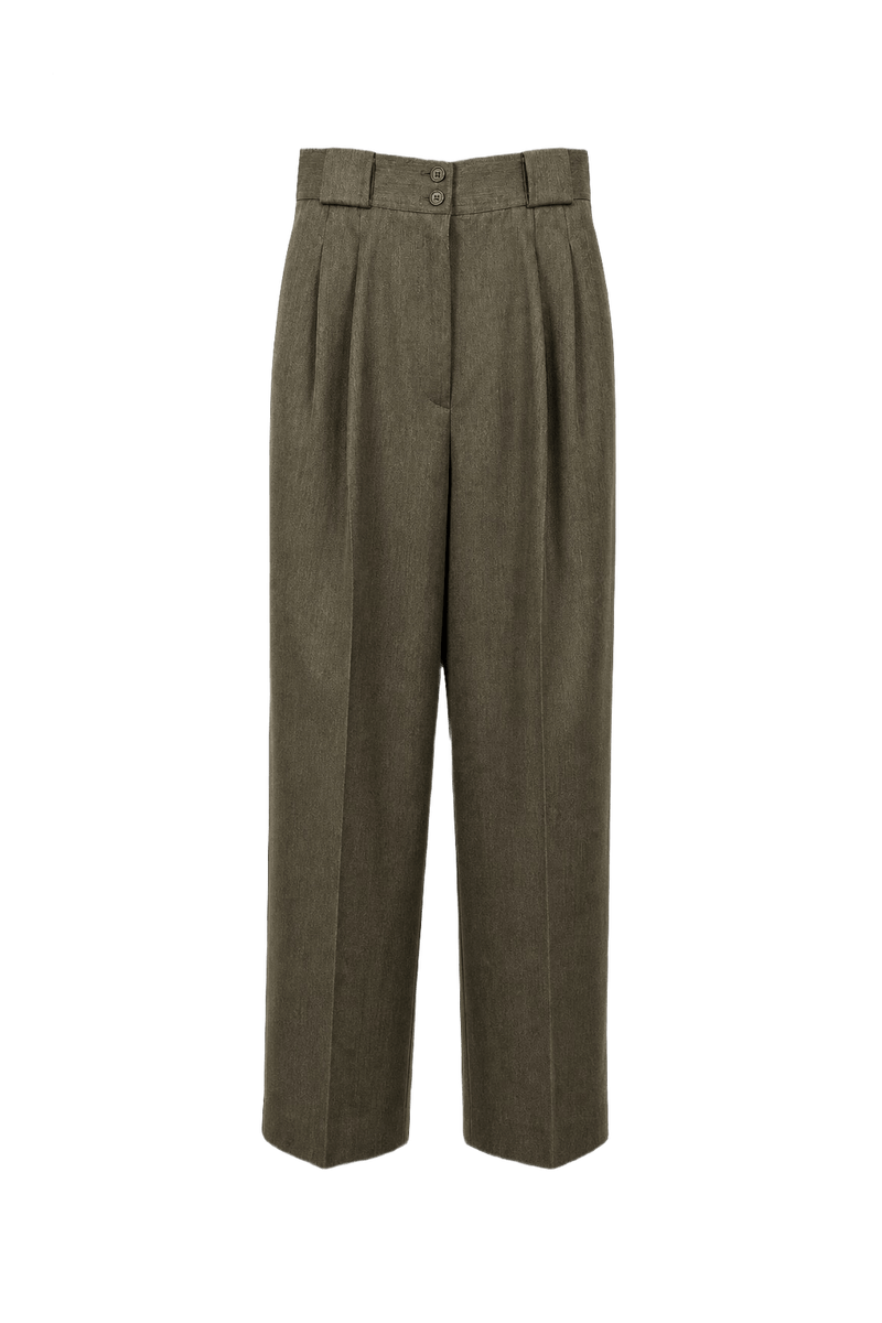 1970s Olive Green Wool Blend Trousers - Front View