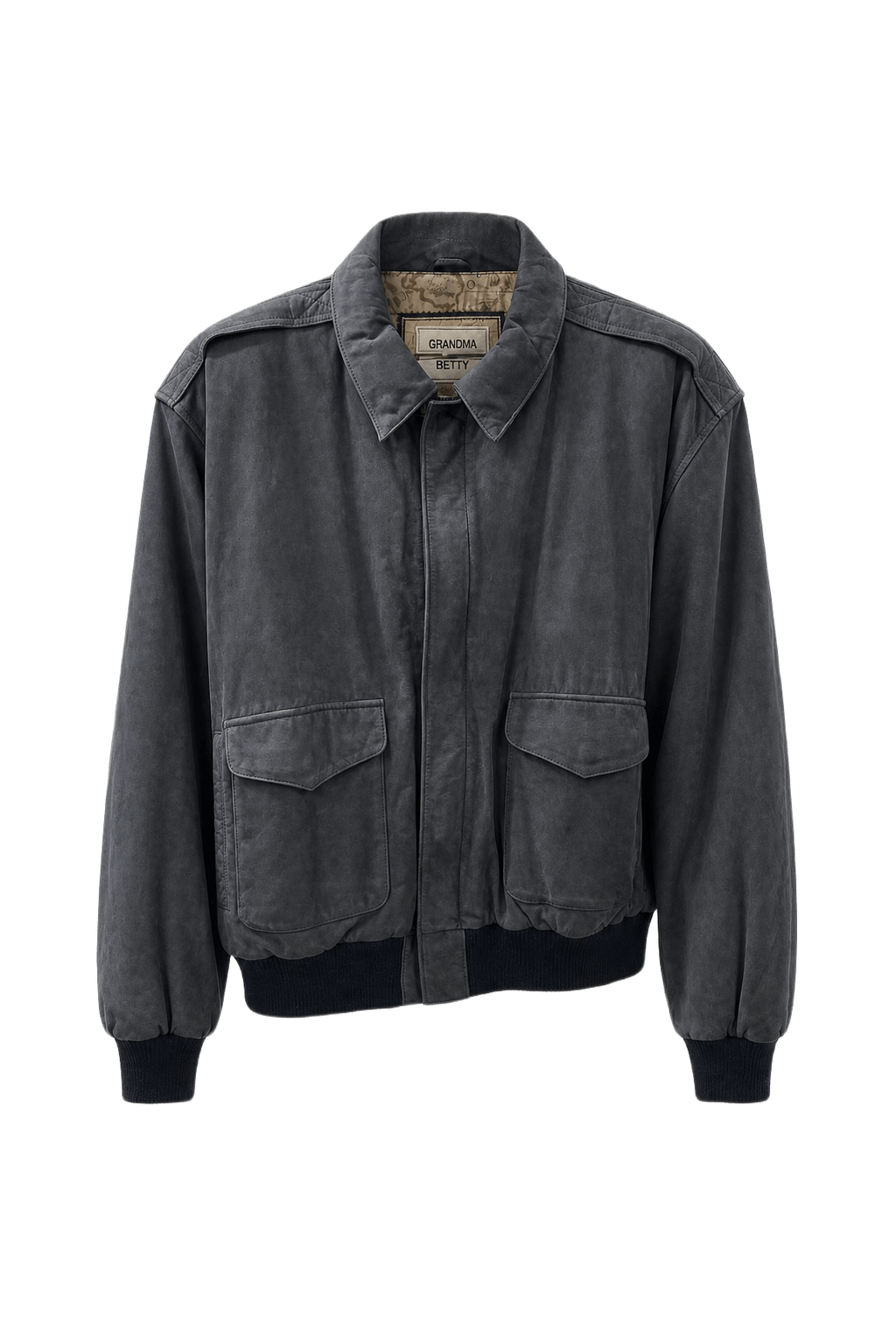 1980s Dark Blue Leather Jacket - Front View