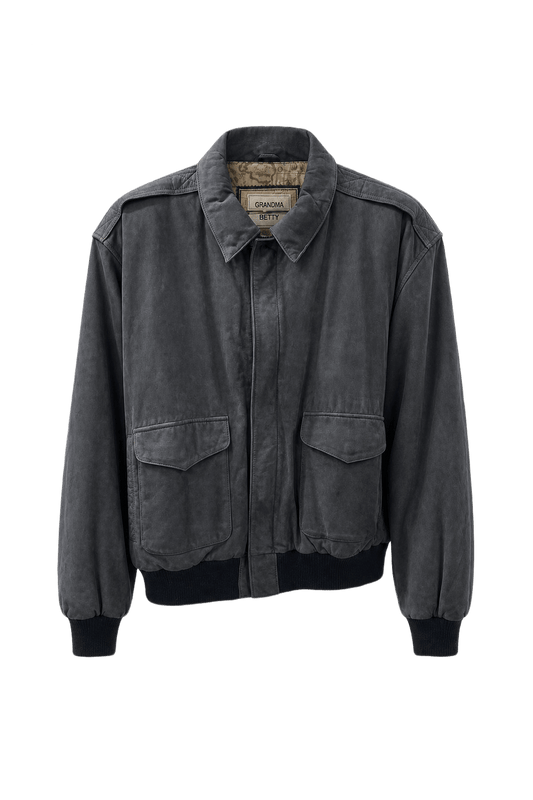 1980s Dark Blue Leather Jacket - Front View
