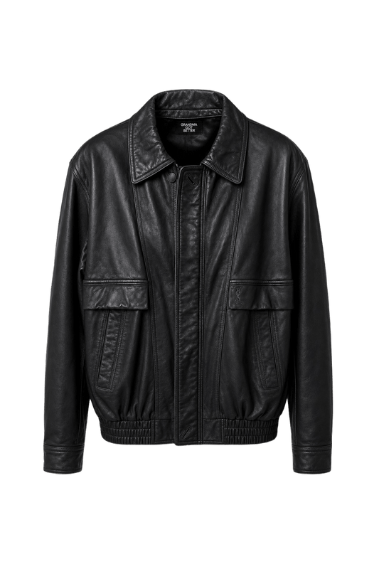1980s Black Leather Jacket - Front View