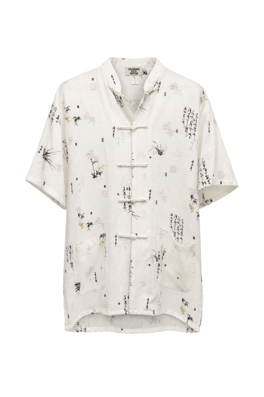 1970s Cream White Linen Blend Shirt - Front View