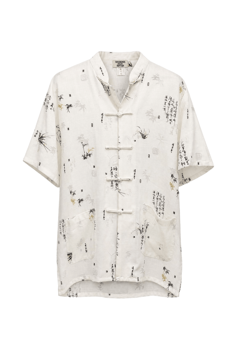 1970s Cream White Linen Blend Shirt - Front View