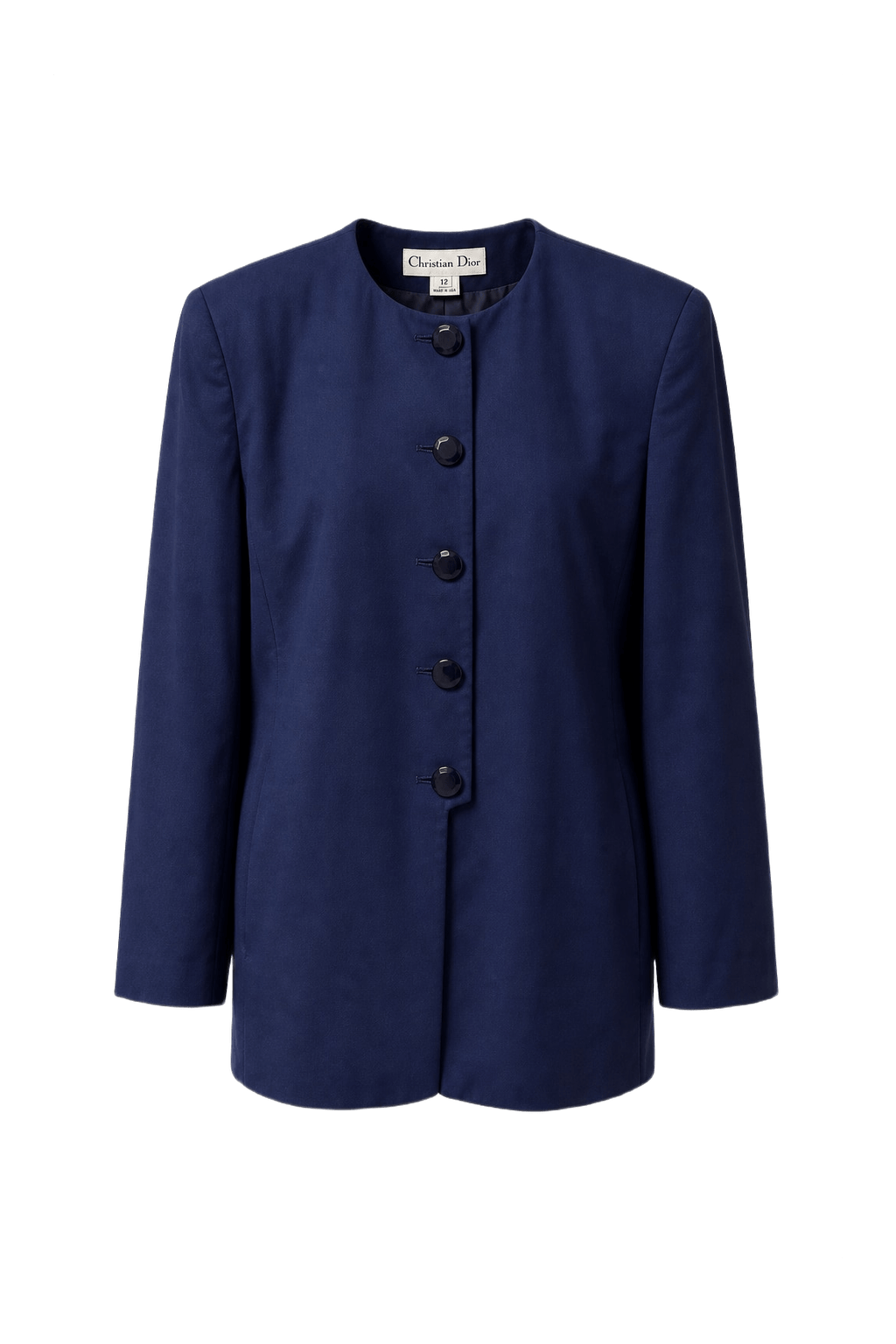 1980s Navy Blue Wool Blend Blazer - Front View