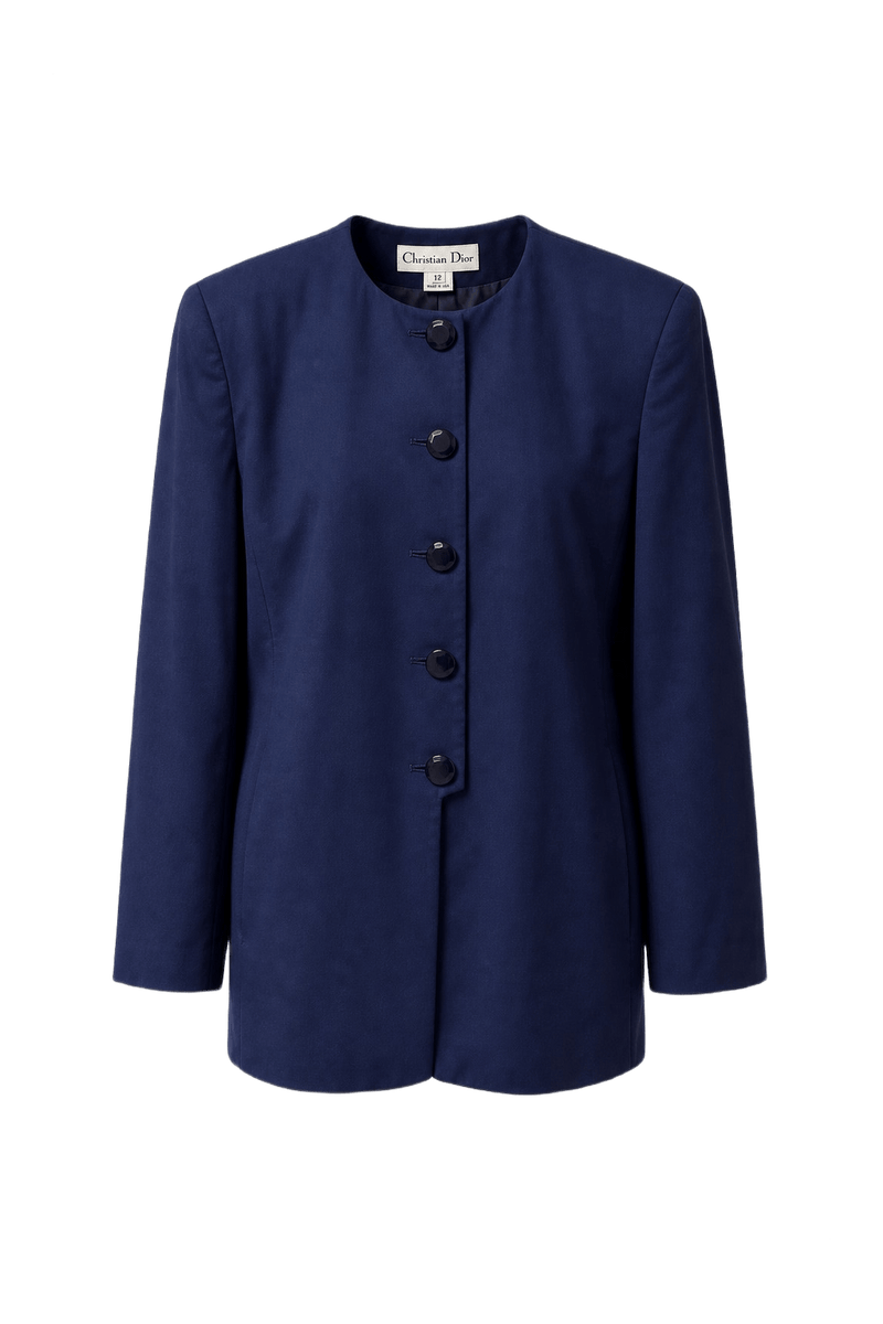 1980s Navy Blue Wool Blend Blazer - Front View