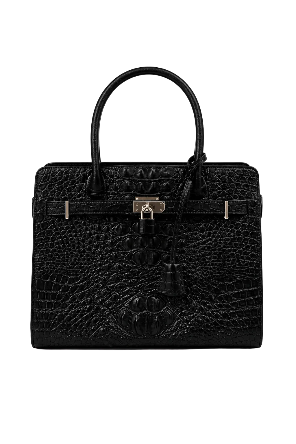 1980s Black Leather Handbag - Front View