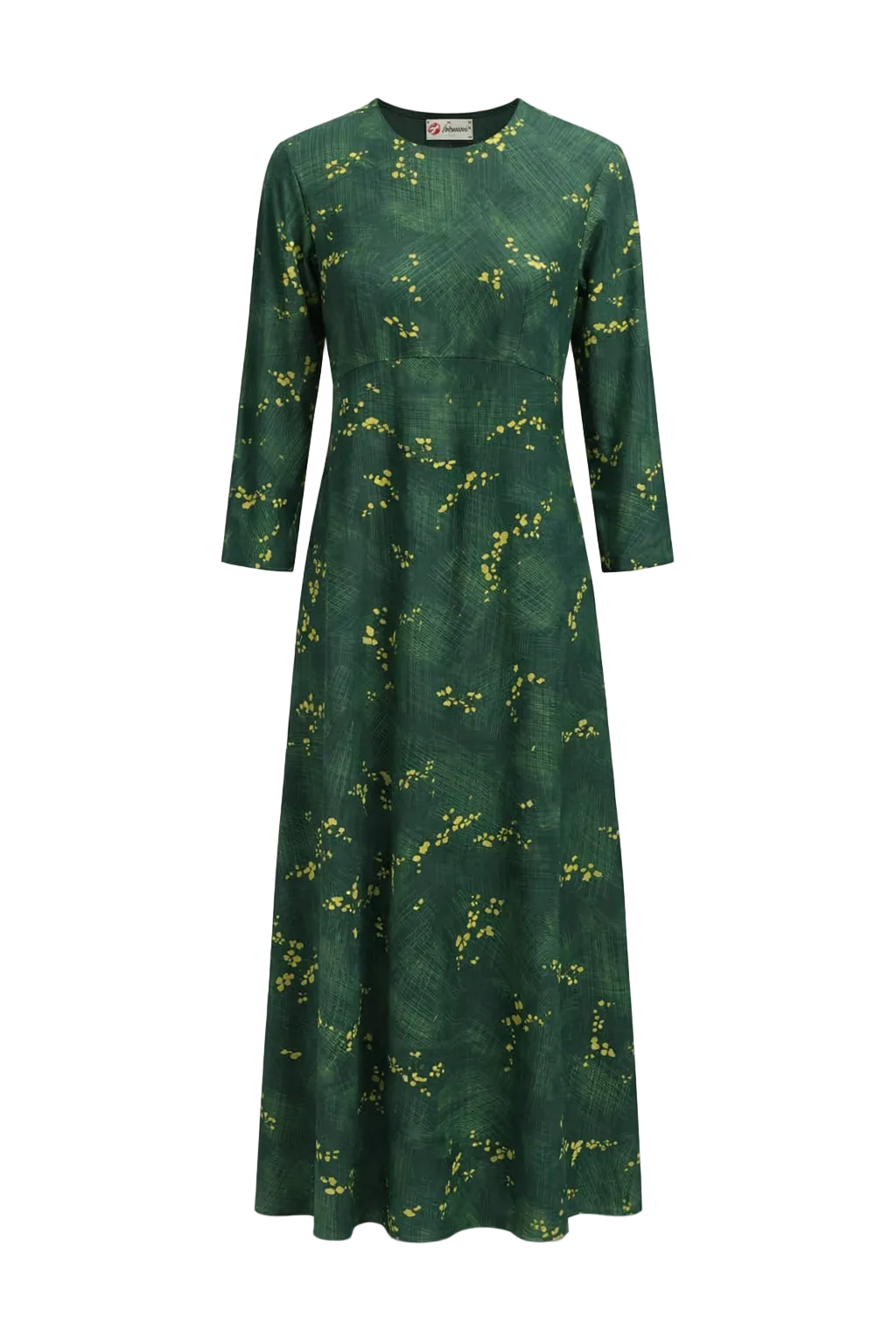 1970s Forest Green Polyester Maxi Dress - Front View