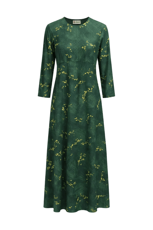 1970s Forest Green Polyester Maxi Dress - Front View