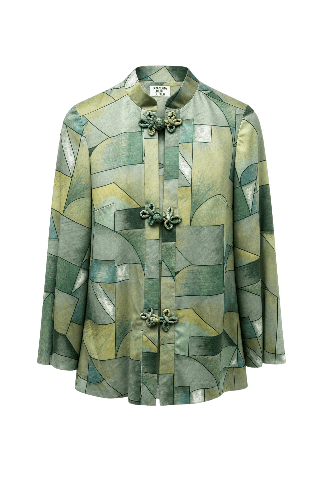 [1980s] Green Yellow Silk Jacket - Front View