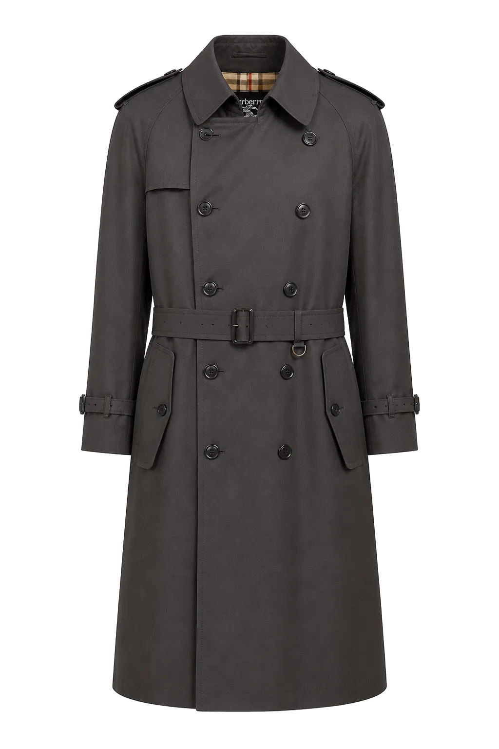 1980s Charcoal Grey Cotton Blend Trench Coat - Front View