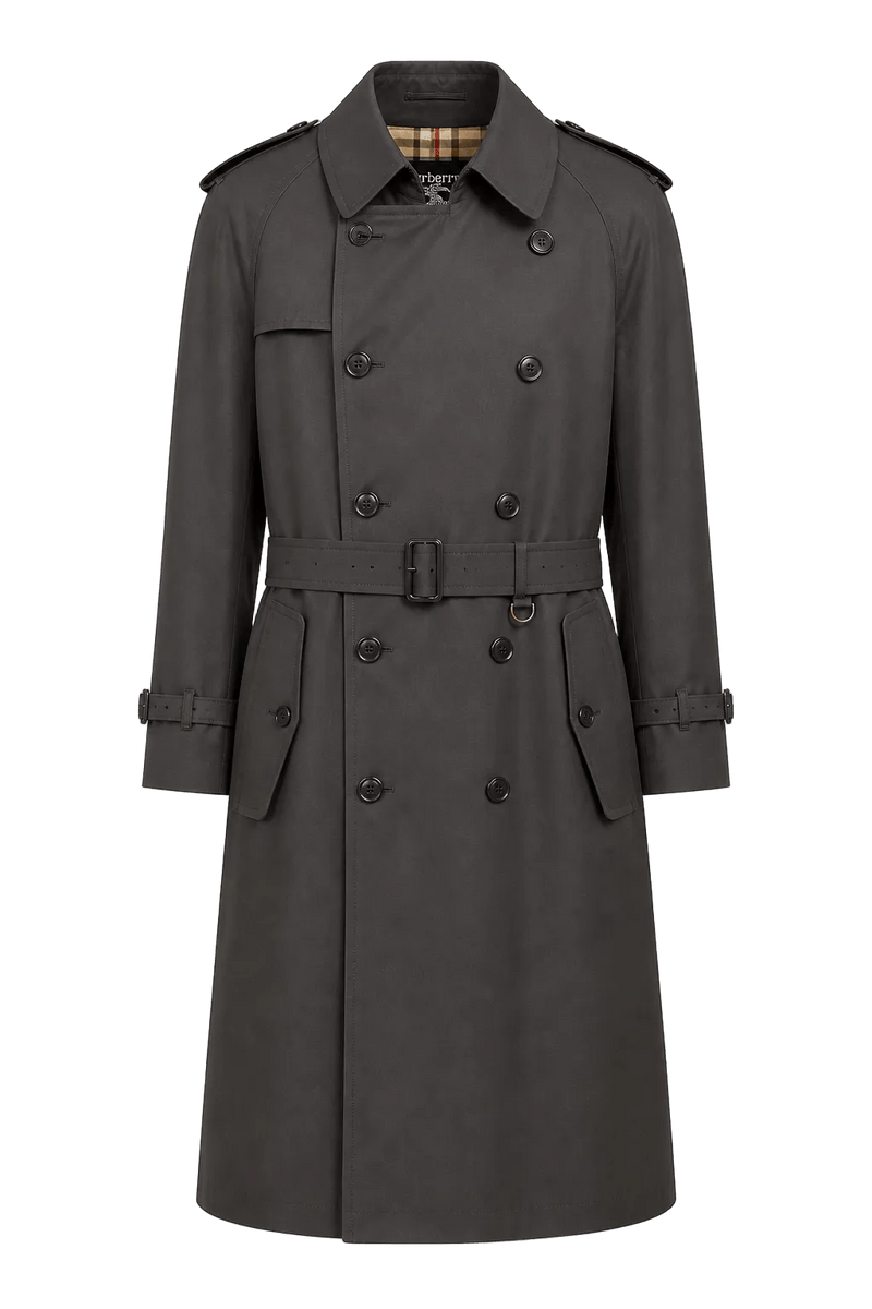 1980s Charcoal Grey Cotton Blend Trench Coat - Front View