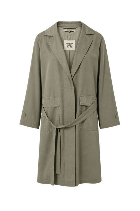 1980s Khaki Cotton Blend Trench Coat - Front View