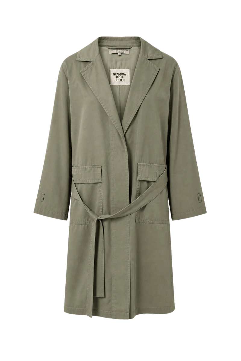 1980s Khaki Cotton Blend Trench Coat - Front View