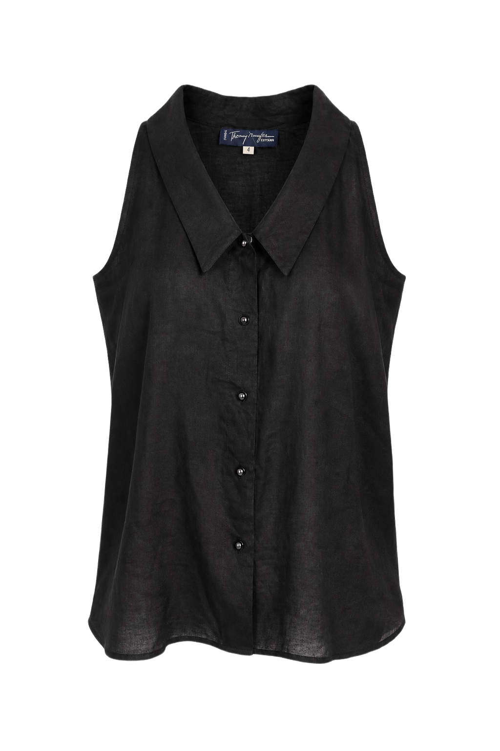 1980s Black Linen Blouse - Front View