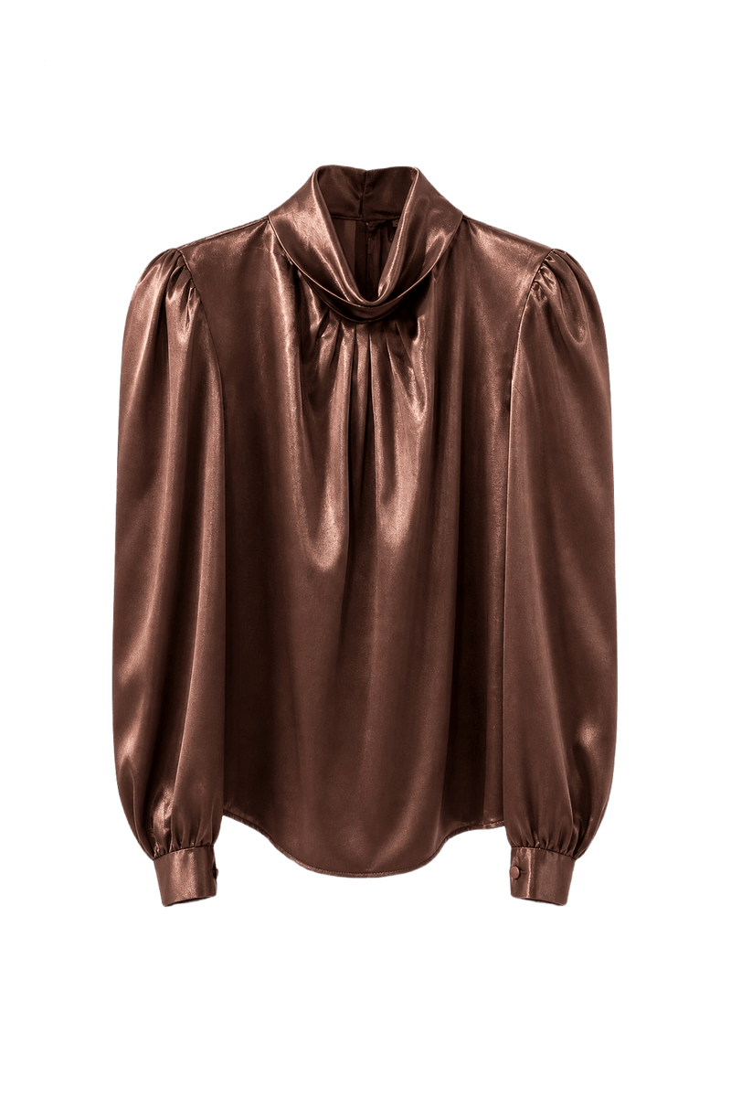 1980s Rose Gold Satin Blouse - Front View