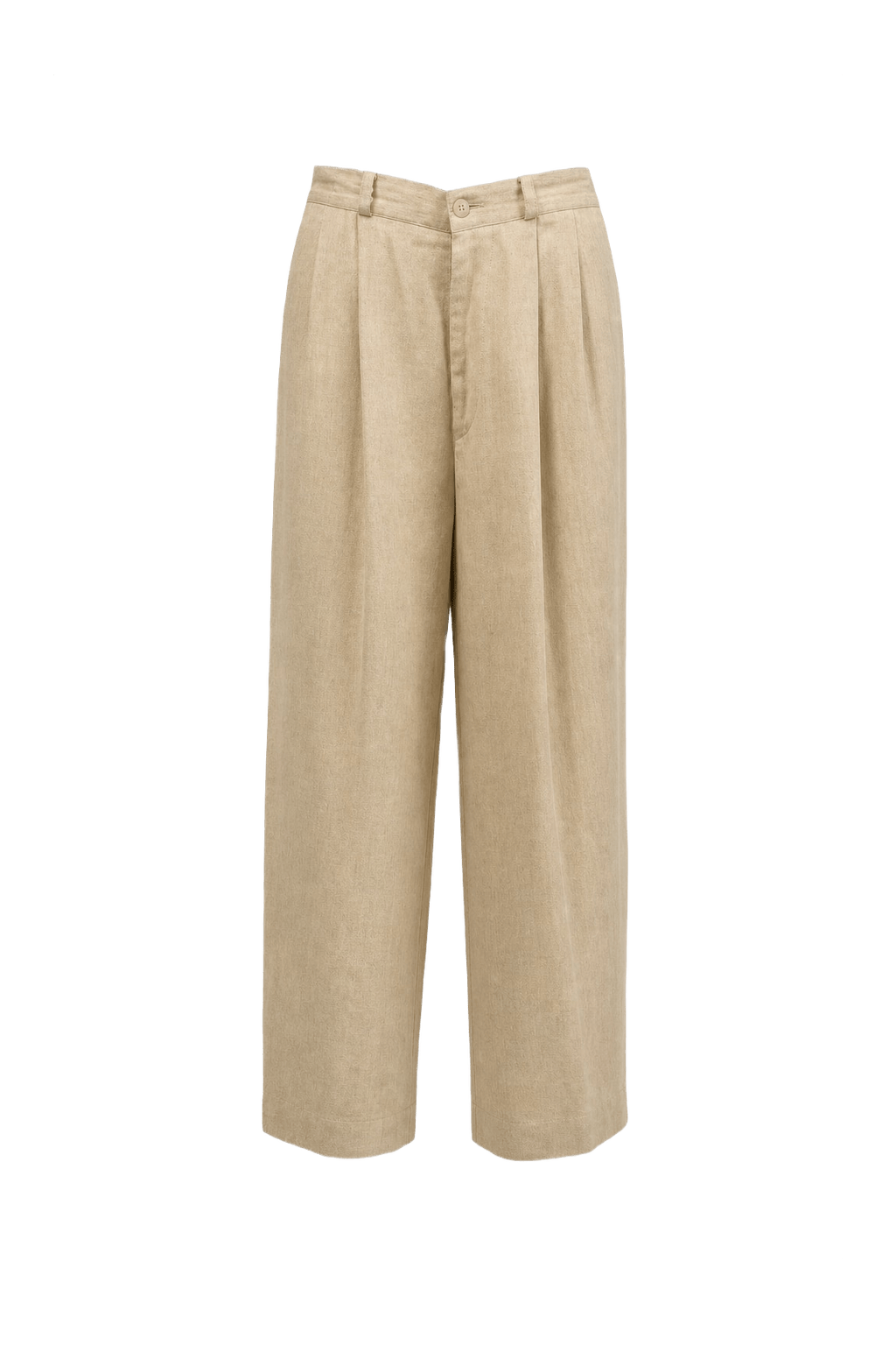 1980s Beige Cotton Blend Trousers - Front View