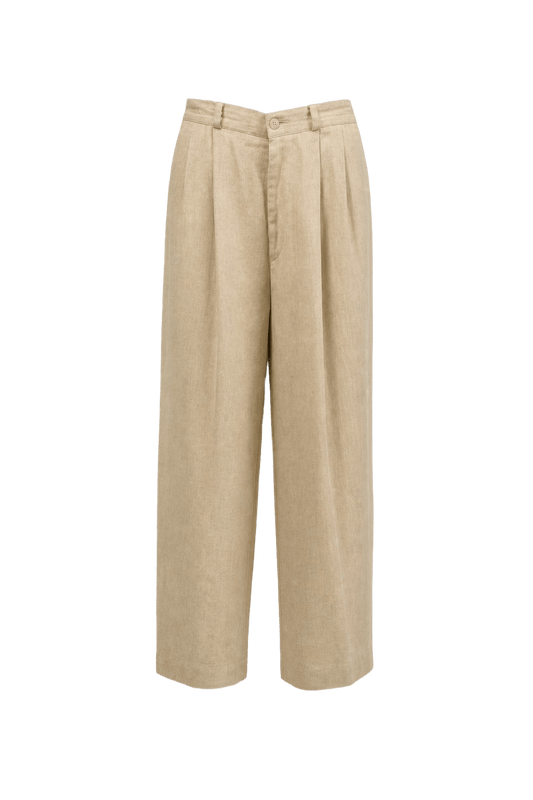 1980s Beige Cotton Blend Trousers - Front View