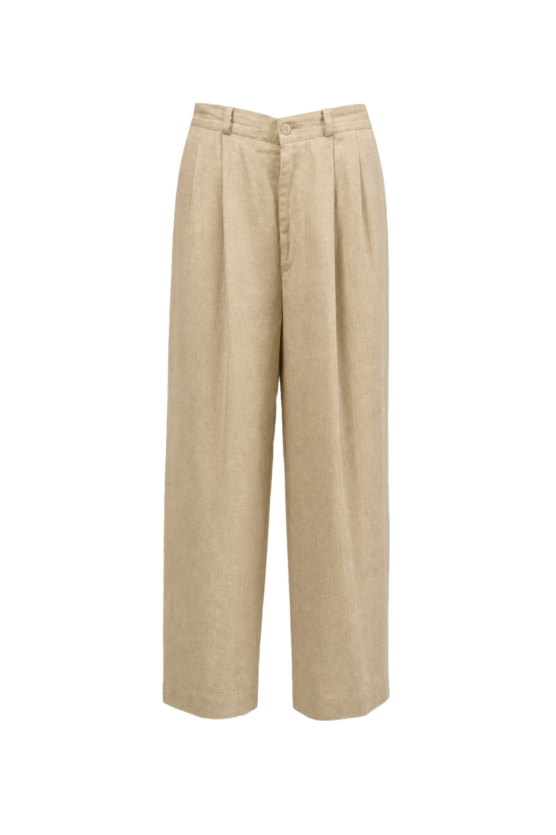 1980s Beige Cotton Blend Trousers - Front View