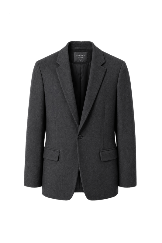1970s Charcoal Grey Wool Blend Blazer - Front View