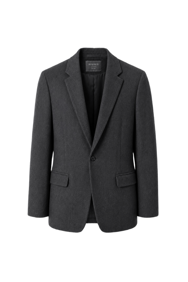 1970s Charcoal Grey Wool Blend Blazer - Front View
