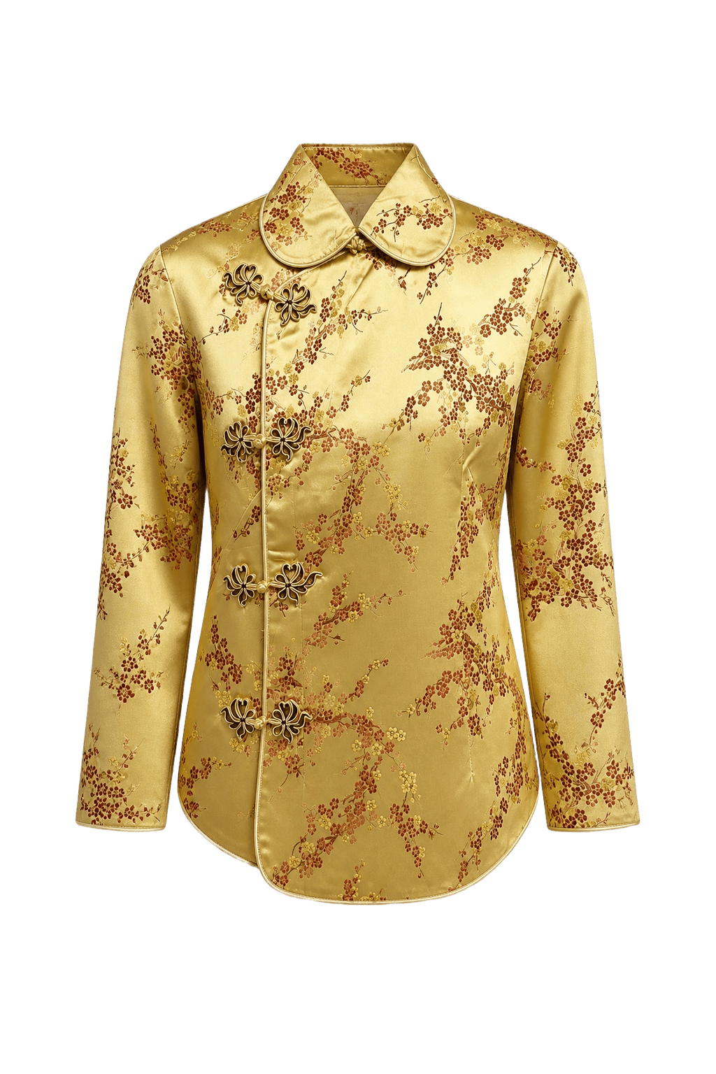 1970s Gold Satin Blouse - Front View