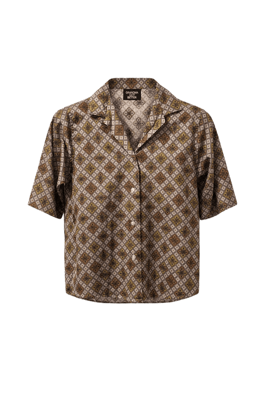 1950s Brown Cotton Blouse - Front View