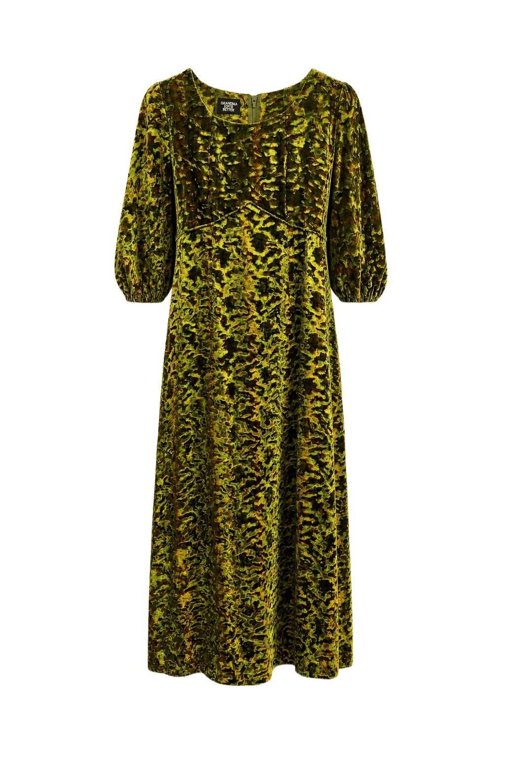 1980s Green Velour Maxi Dress - Front View