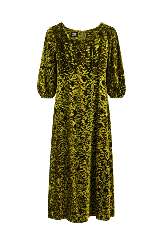 1980s Green Velour Maxi Dress - Front View
