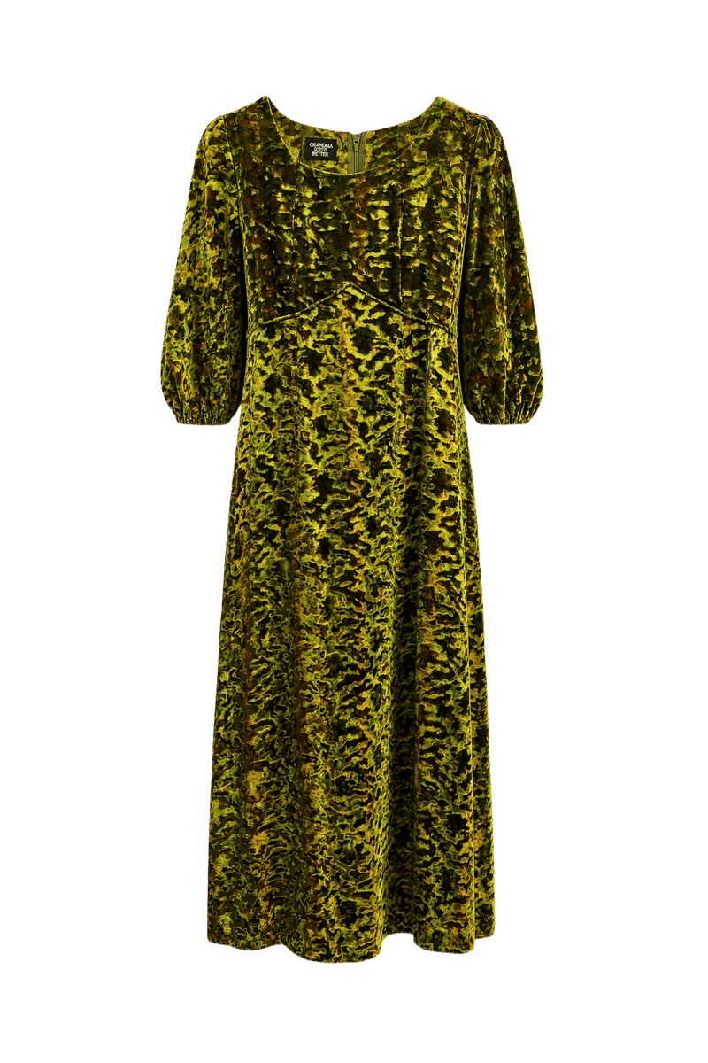 1980s Green Velour Maxi Dress - Front View