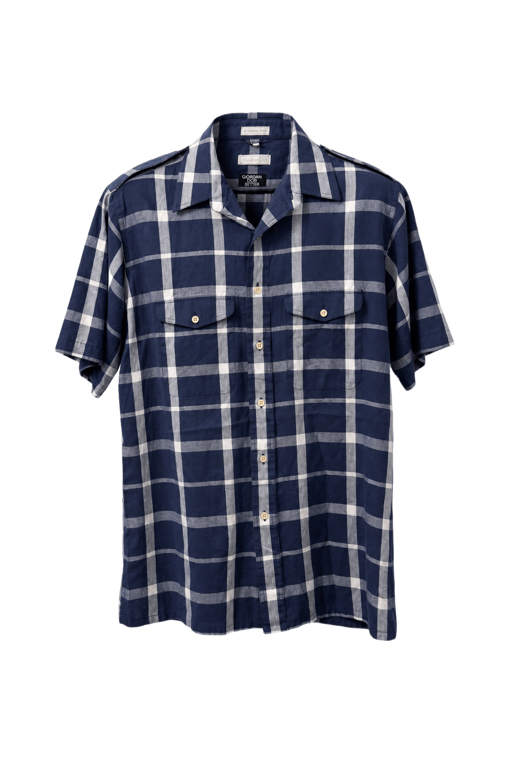 1980s Navy Blue Cotton Short-Sleeve Shirt - Front View