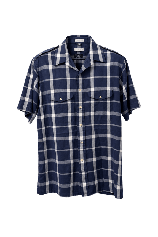 1980s Navy Blue Cotton Short-Sleeve Shirt - Front View